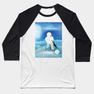 Snowman & penguin Illustration Baseball T-Shirt